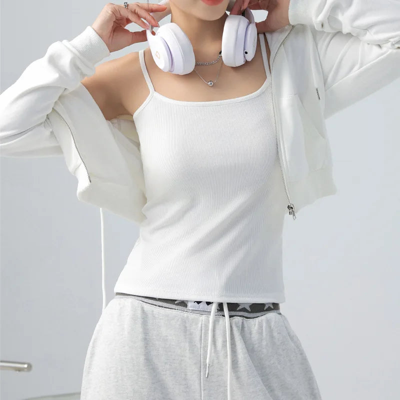 Spaghetti Strap Knit Camisole - Slim Fit Sleeveless Basic Tank