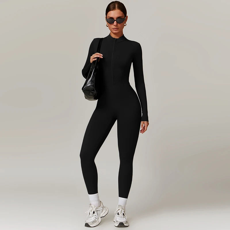 Warm Plush One-Piece Sports Jumpsuit – Women's Winter Fitness Tracksuit