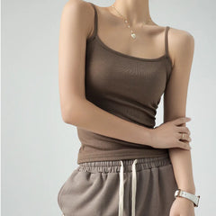 Spaghetti Strap Knit Camisole - Slim Fit Sleeveless Basic Tank
