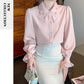 Elegant Chiffon Long Sleeve Blouse - White, Korean Office Style 2025