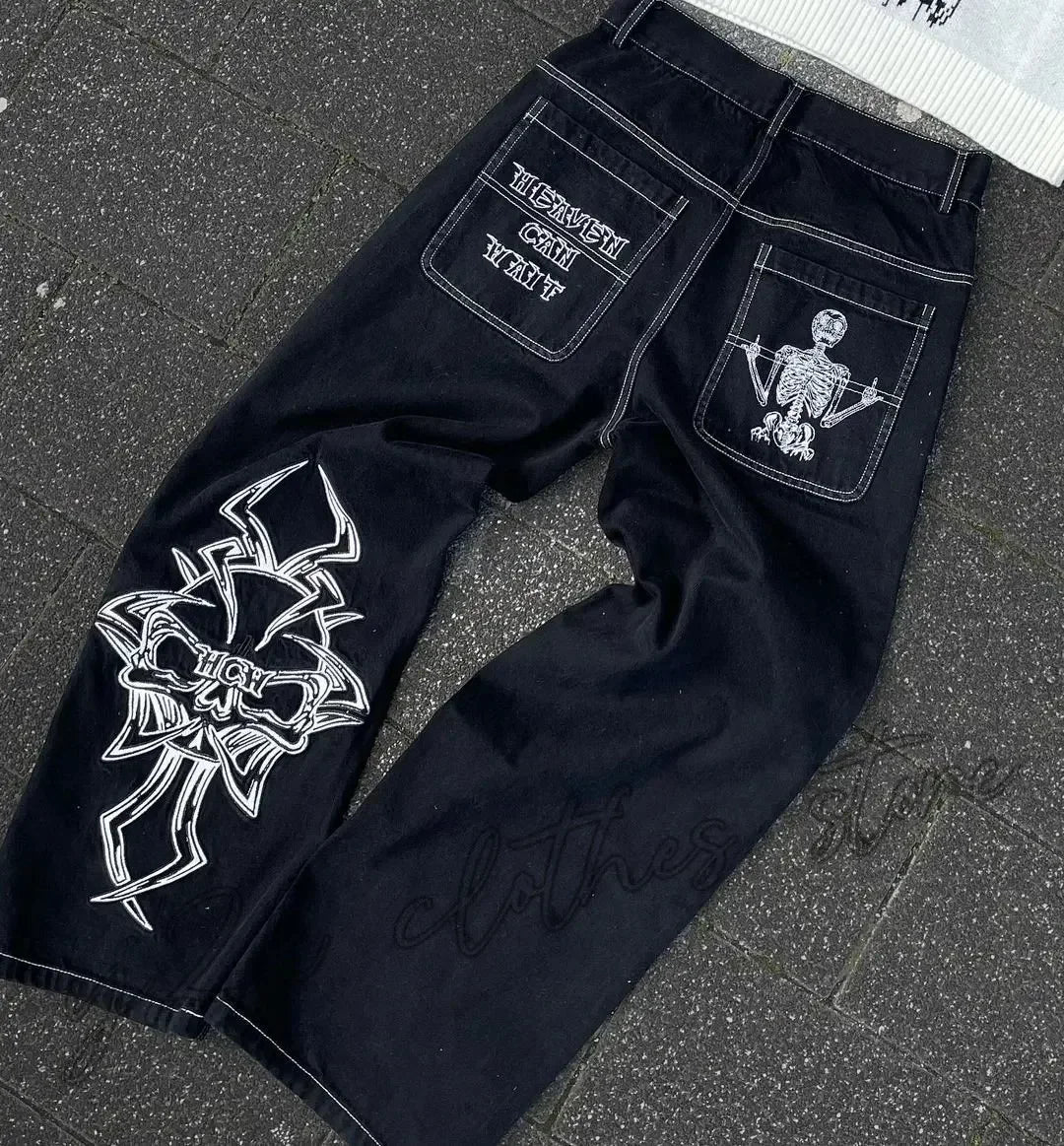 Y2K Striped Baggy Jeans - High-Waisted Gothic Hip-Hop Pants