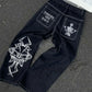 Y2K Striped Baggy Jeans - High-Waisted Gothic Hip-Hop Pants