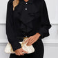 White Ruffled Lapel Blouse - Long Sleeve, Office Chic