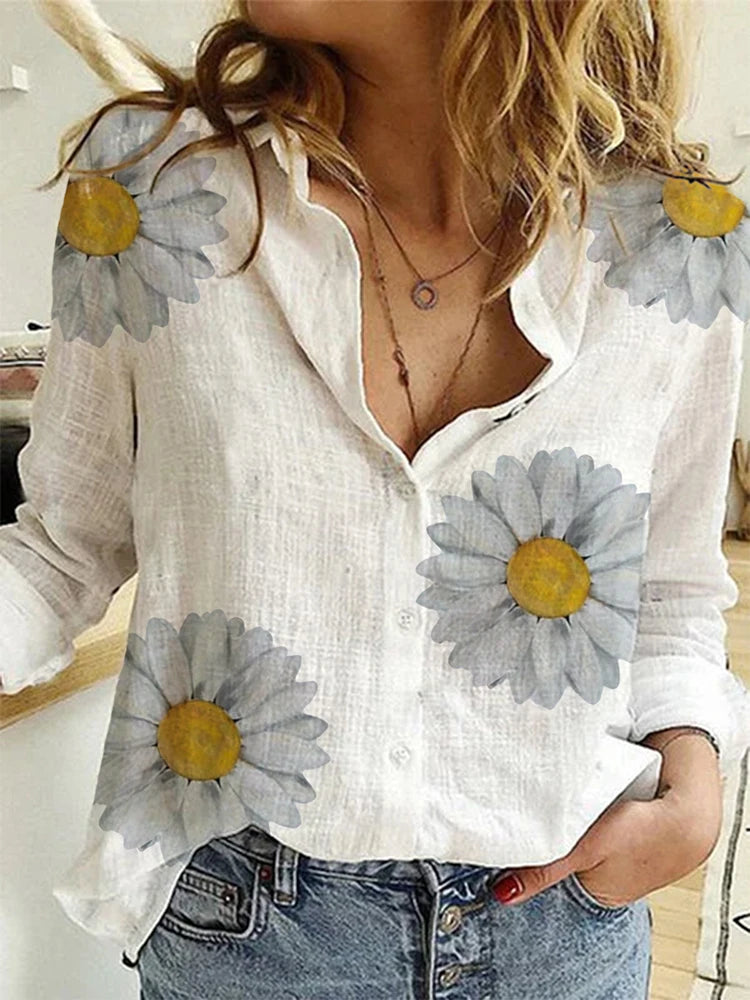 Cotton Linen Button-Down Shirt - Long Sleeve Casual Loose Tunic Blouse for Women, Spring & Summer