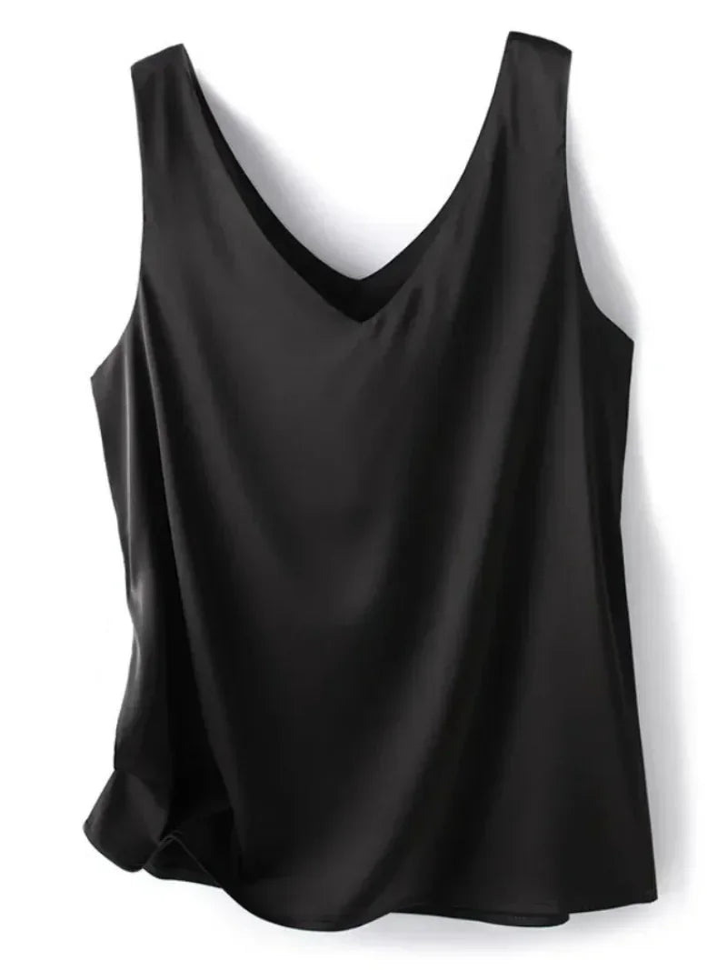 Satin Silk Lace Tank Top - V-Neck Sleeveless Camisole (S-3XL