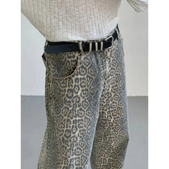 Leopard High-Waist Wide-Leg Jeans - Y2K Harajuku Streetwear Denim Pants for Women