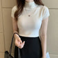 2024 Summer Turtleneck Knit Blouse - Short Sleeve