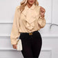 White Ruffled Lapel Blouse - Long Sleeve, Office Chic