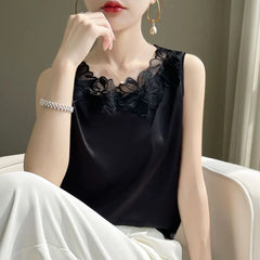 Elegant Silk Lace Camisole - Sleeveless Satin Top for Women