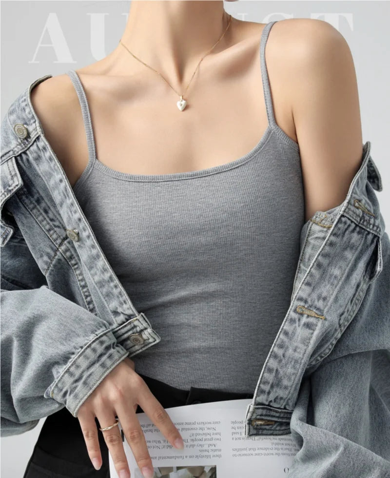 Spaghetti Strap Knit Camisole - Slim Fit Sleeveless Basic Tank