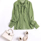 Polka Dot Shawl Collar Blouse - Bow Detail, Long Sleeve