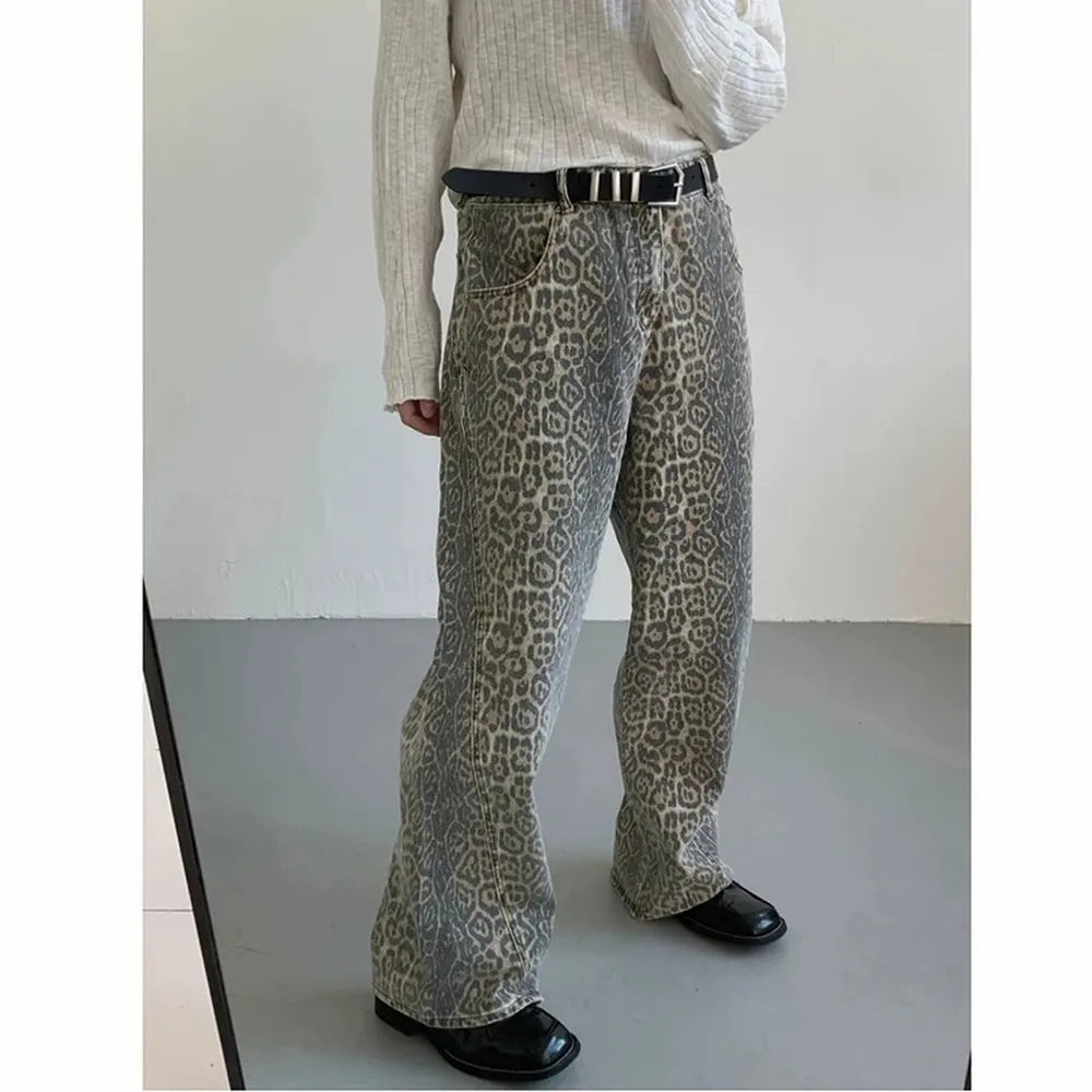 Leopard High-Waist Wide-Leg Jeans - Y2K Harajuku Streetwear Denim Pants for Women
