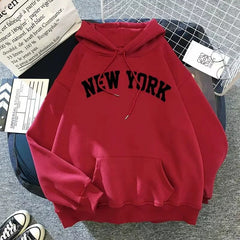 New York Letter Hoodie - Y2K Oversized Fleece Sweatshirt
