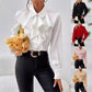 White Ruffled Lapel Blouse - Long Sleeve, Office Chic
