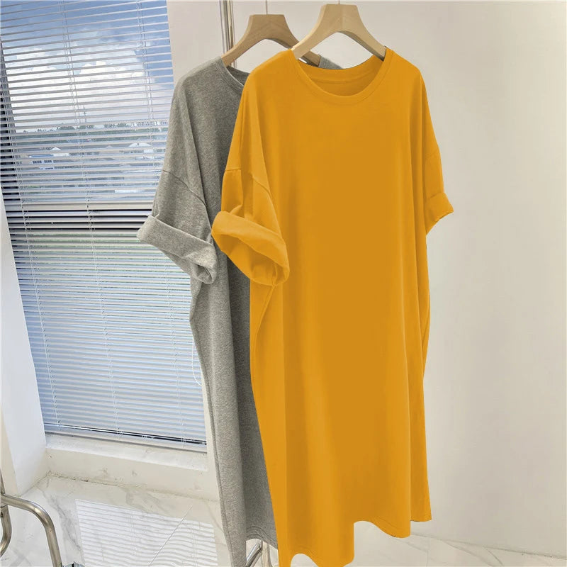 Casual Short Sleeve Tunic Dress - Comfortable Summer Pullover for Women