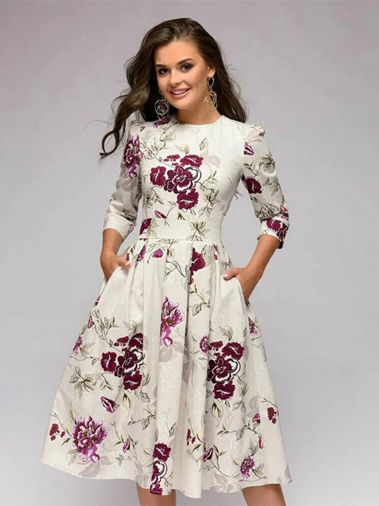 Vintage Pleated A-Line Tunic Dress - Elegant Long Sleeve Autumn Party Maxi Dress for Women