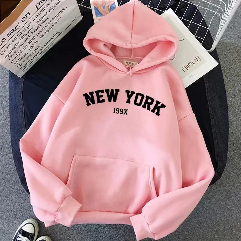 New York Letter Hoodie - Y2K Oversized Fleece Sweatshirt