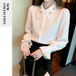Elegant Chiffon Long Sleeve Blouse - White, Korean Office Style 2025
