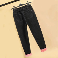 Oversized Winter Thicken Denim Pants – High Waist, Plus Velvet, Loose Fit