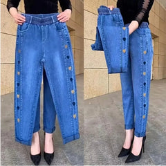 Winter Embroidered High-Waist Skinny Jeans - Stretch Elastic Denim Pants for Women (5XL)