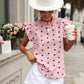 Chic Pink Chiffon Ruffle Blouse - Short Sleeve, Summer 2024