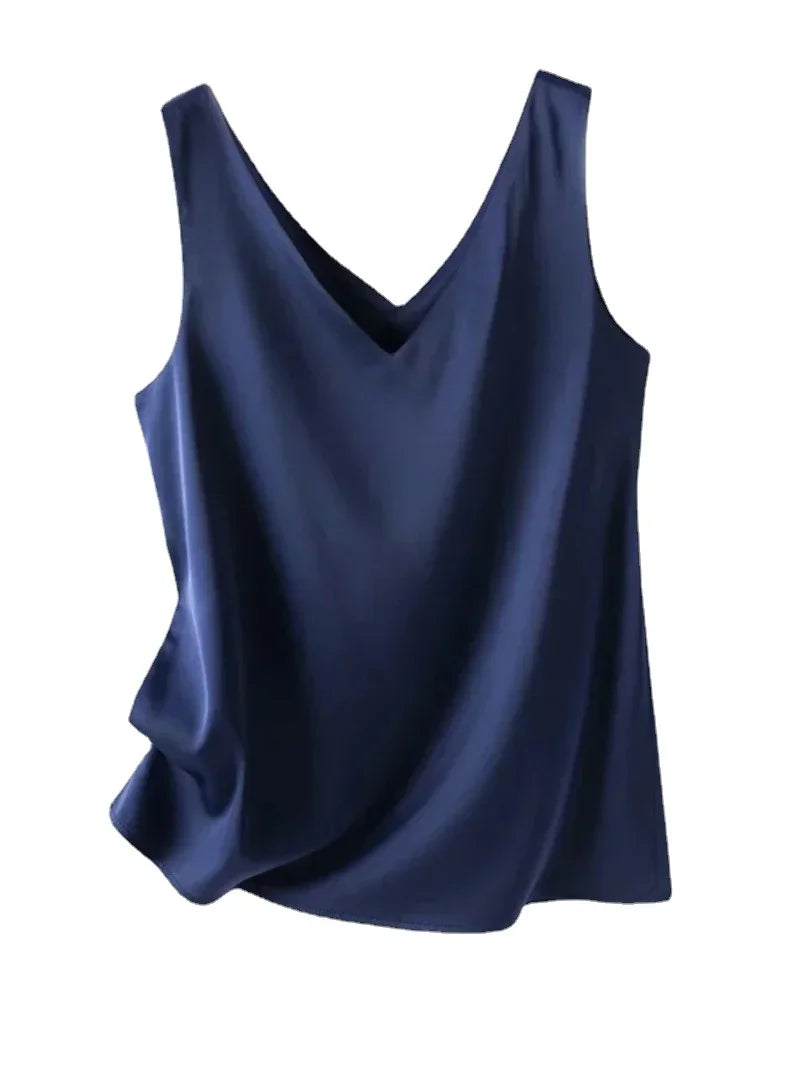 Satin Silk Lace Tank Top - V-Neck Sleeveless Camisole (S-3XL