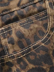 Leopard Print Wide-Leg Jeans - Oversized Vintage Streetwear Denim