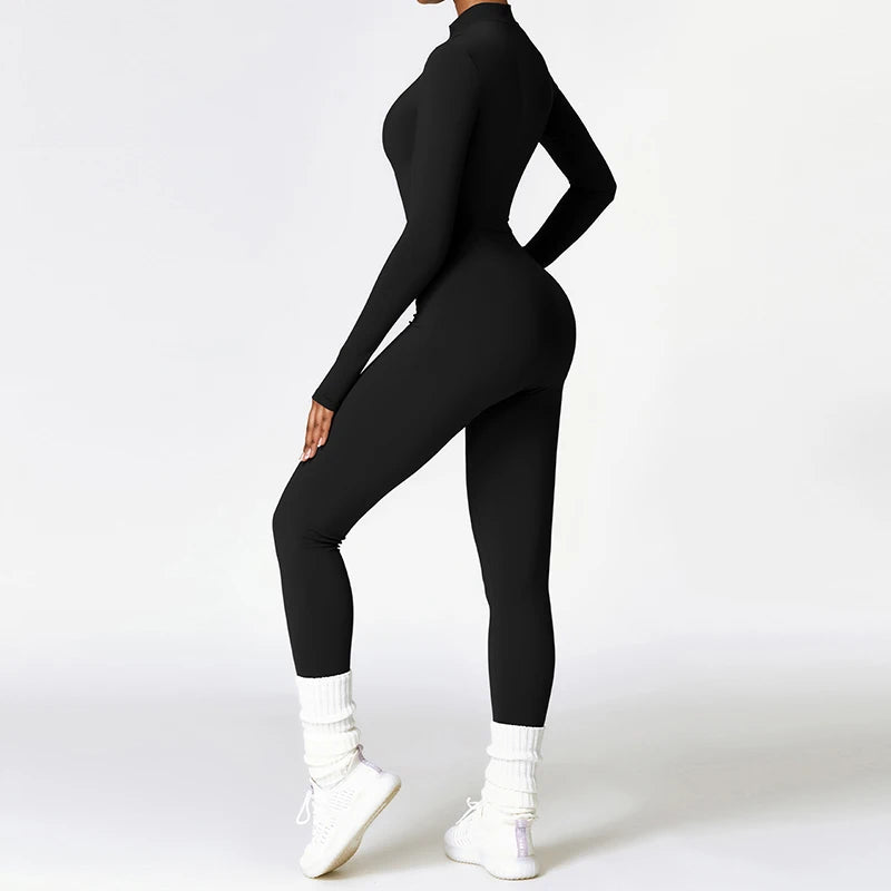 Warm Plush One-Piece Sports Jumpsuit – Women's Winter Fitness Tracksuit