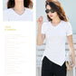 Chic V-Neck Pleated Cotton Tee - Irregular Hem