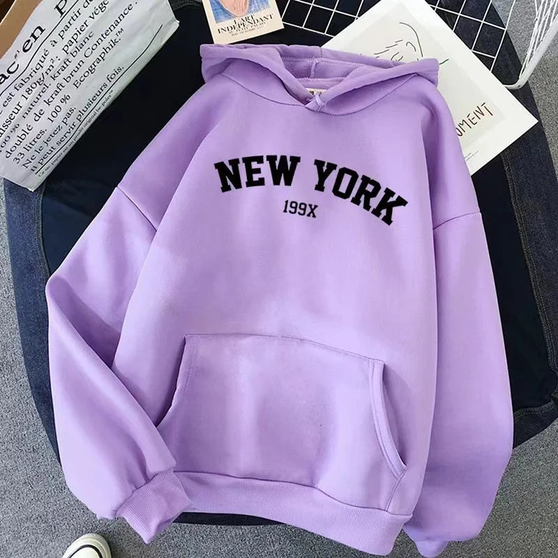 New York Letter Hoodie - Y2K Oversized Fleece Sweatshirt