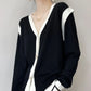 V-Neck Cashmere Cardigan - Lightweight, Loose Fit, Lazy Style