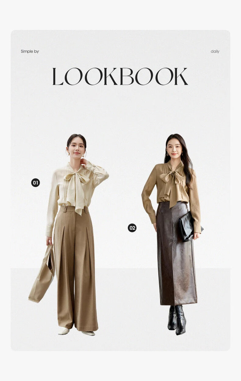 SENTUBILA Lyocell Lace-Up Blouse - Loose Fit Spring 2025 Office Shirt for Women
