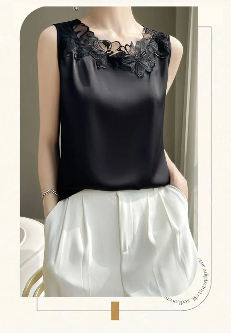 Elegant Silk Lace Camisole - Sleeveless Satin Top for Women