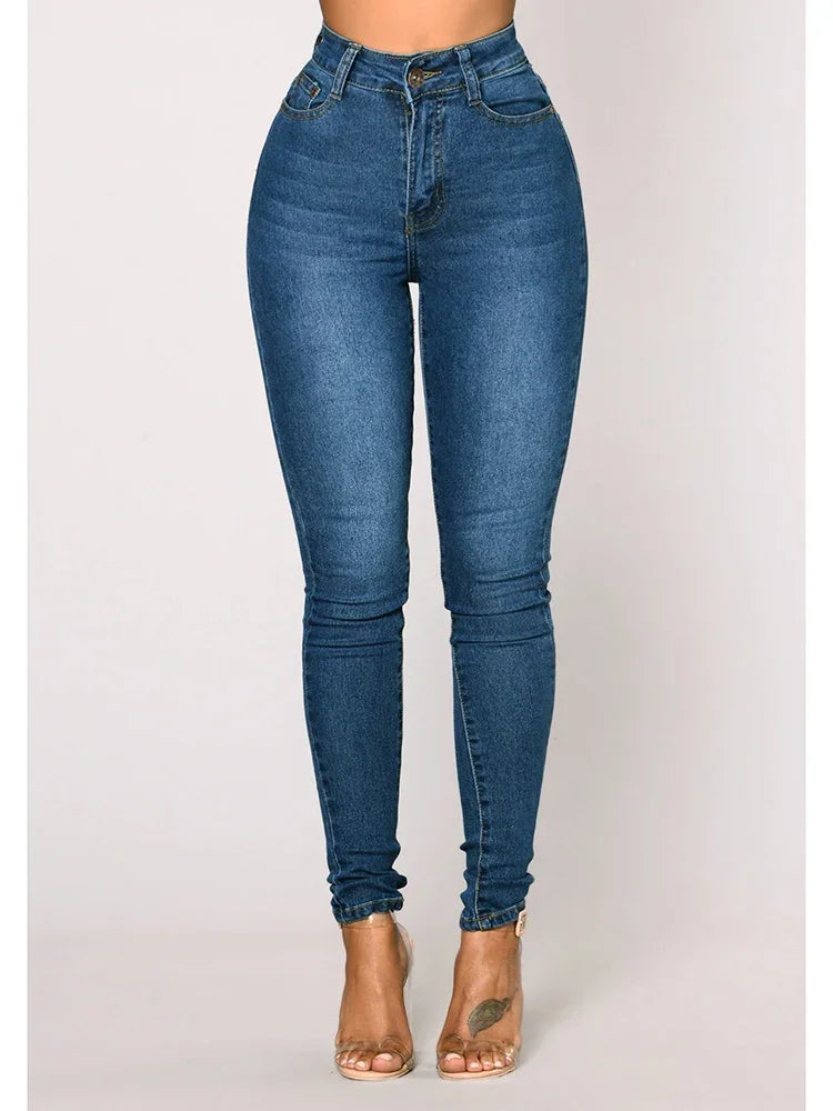 2024 Women Narrow Straight Leg Wrap Hips Skinny Jeans Lady High Waist Vintage Stretchy Pencil Long Pants  Casual Daily Trousers