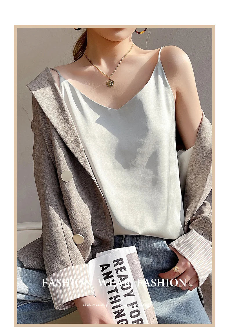Real Silk V-Neck Camisole - Black & White, Spring/Summer 2023