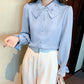 Elegant Chiffon Long Sleeve Blouse - White, Korean Office Style 2025
