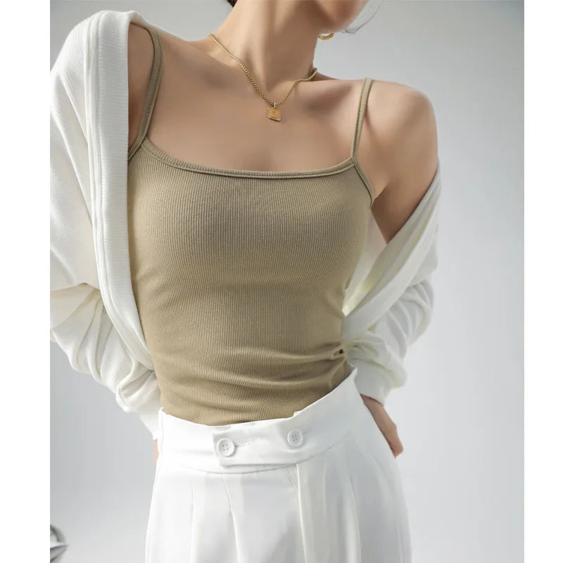 Spaghetti Strap Knit Camisole - Slim Fit Sleeveless Basic Tank