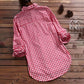 Plaid Cotton-Linen Tunic - V-Neck Roll-Up Sleeve Button-Down Shirt