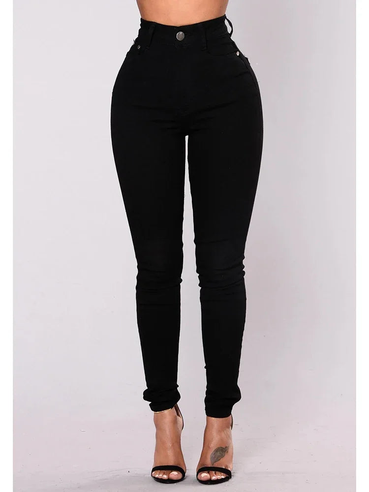 2024 Women Narrow Straight Leg Wrap Hips Skinny Jeans Lady High Waist Vintage Stretchy Pencil Long Pants  Casual Daily Trousers