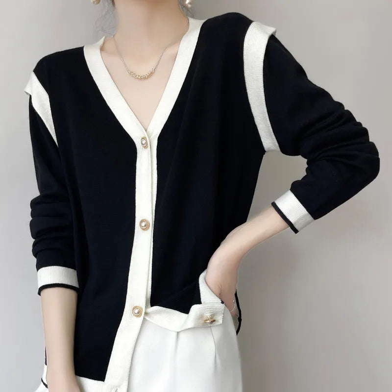 V-Neck Cashmere Cardigan - Lightweight, Loose Fit, Lazy Style