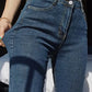 High-Waist Skinny Pencil Jeans - Stretch Denim Ankle-Length Pants