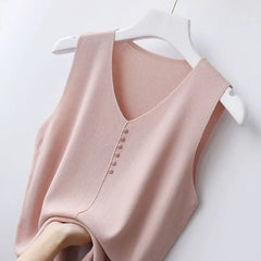 Ice Silk V-Neck Tank Top - Loose Fit Knitted Sleeveless Casual Outerwear for Women (S-6XL)