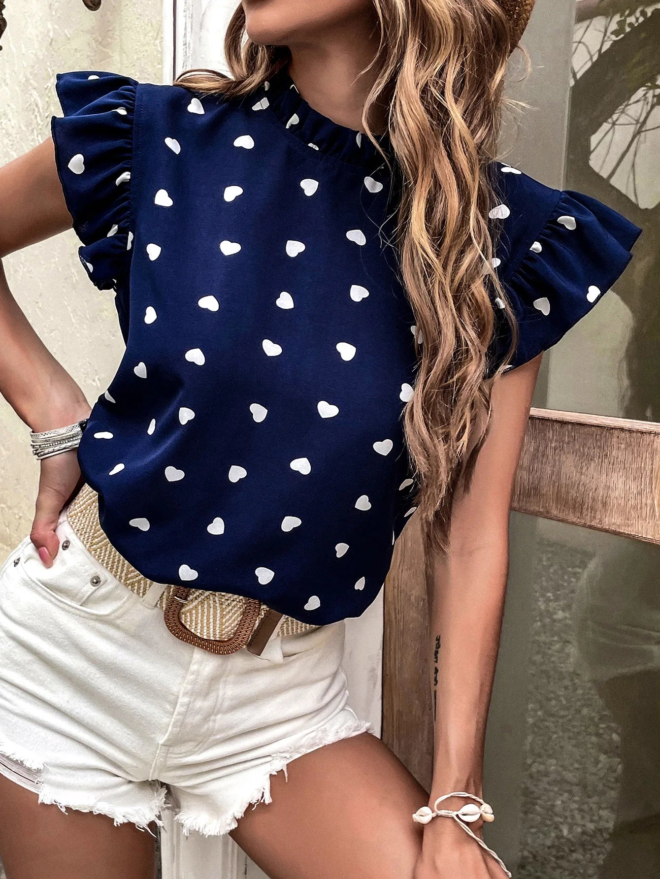 Chic Pink Chiffon Ruffle Blouse - Short Sleeve, Summer 2024