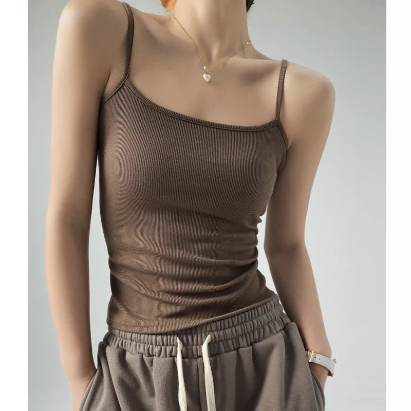 Spaghetti Strap Knit Camisole - Slim Fit Sleeveless Basic Tank