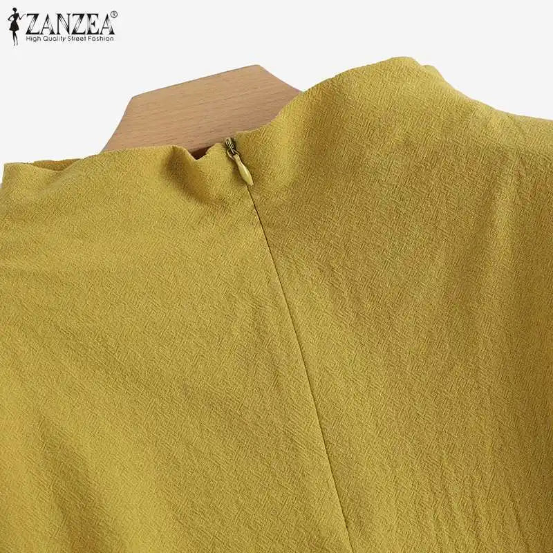 ZANZEA Cotton Turtleneck Blouse - Short Sleeve, Oversized Fit