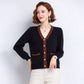 Striped Patchwork Knit Cardigan - V-Neck, Long Sleeve, Autumn 2024