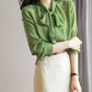 Polka Dot Shawl Collar Blouse - Bow Detail, Long Sleeve