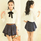 White Chiffon Blouse - Lapel Collar with Black Bow