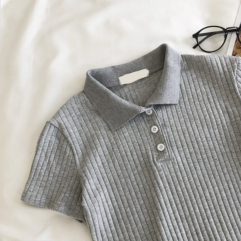 Youthful Knit Polo Crop Top - Short Sleeve