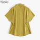 ZANZEA Cotton Turtleneck Blouse - Short Sleeve, Oversized Fit